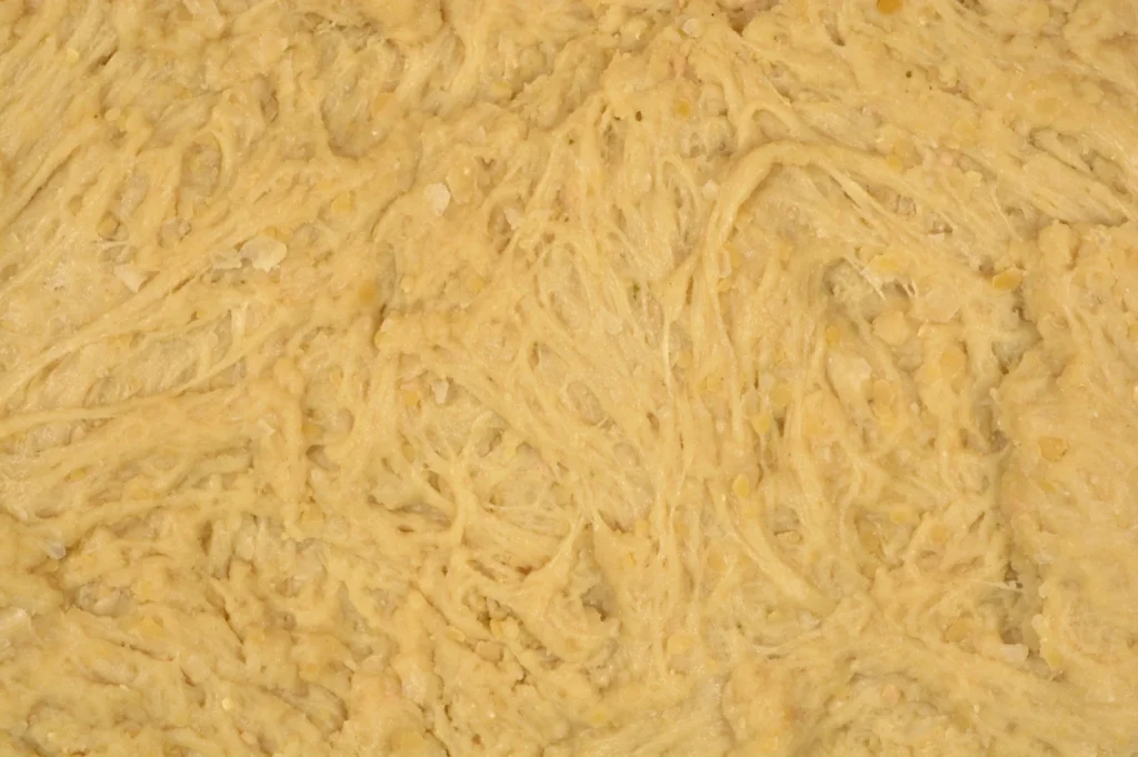 Gevlochten seitan van gewassen tarwebloem met draadjesstructuur